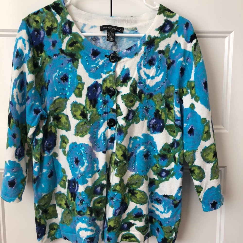 Embellished floral cardigan sweater